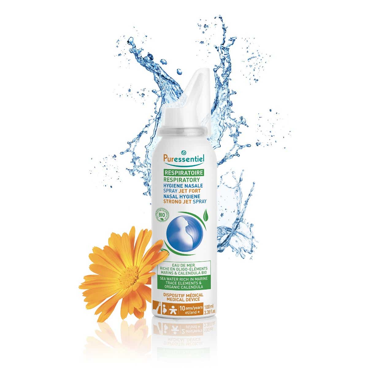 PURESSENTIEL RESPIRATORY NASAL HYGIENE STRONG JET SPRAY WITH ORGANIC CALENDULA 100ML