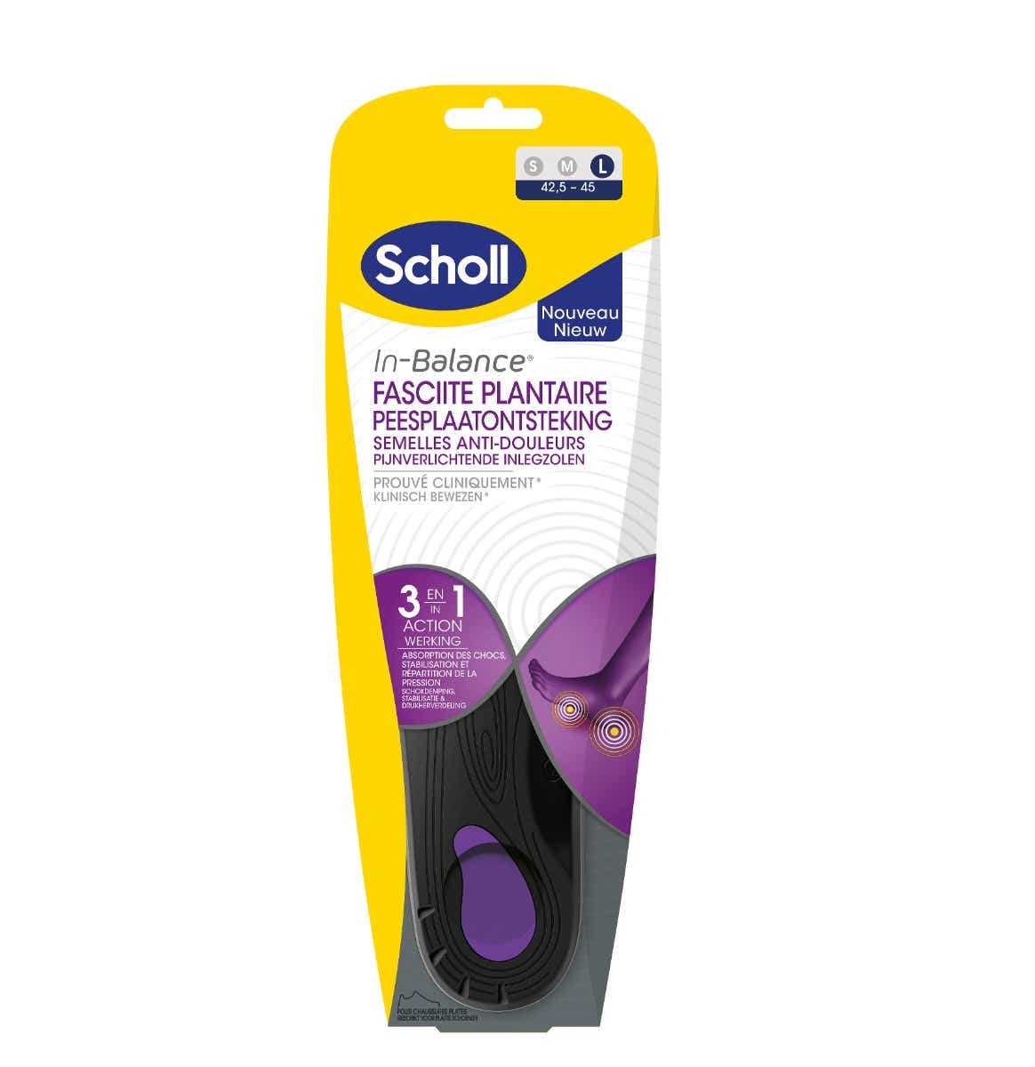 SCHOLL IN BALANCE PLANAR FASCIITIS ANTI PAIN INSOLES SIZE L 42 5 TO 45 1 PAIR