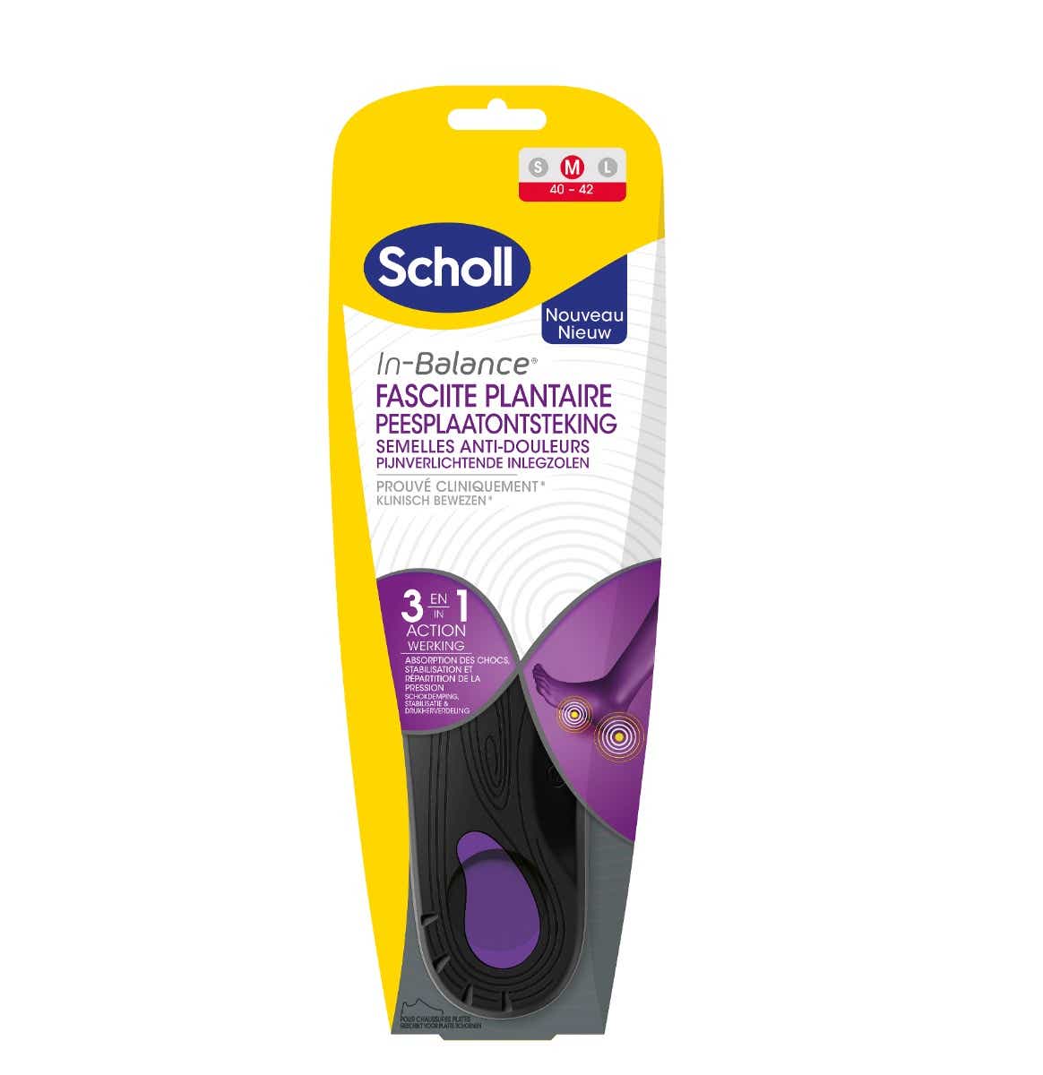 SCHOLL IN BALANCE PLANAR FASCIITIS ANTI PAIN INSOLES SIZE M 40 TO 42 1 PAIR