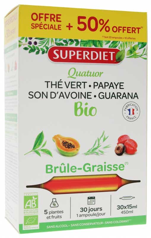 SUPER DIET QUATUOR GUARANA ORGANIC FAT BURNER 30AMPOULES 10AMPOULES FREE