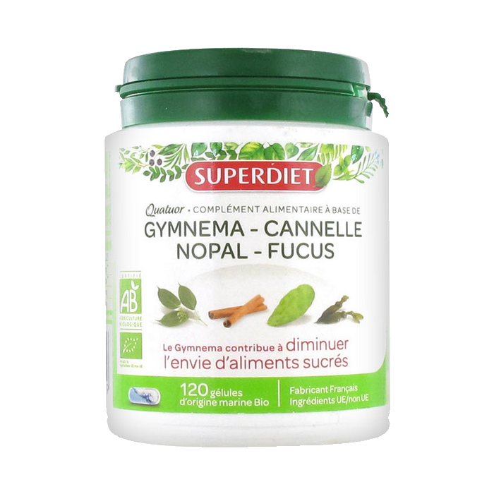 SUPER DIET QUATUOR GYMNEMA CINNAMON NOPAL FUCUS ORGANIC 120 CAPSULES