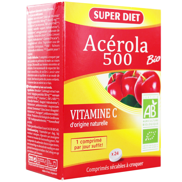 SUPERDIET ORGANIC ACEROLA 500 24 TABLETS