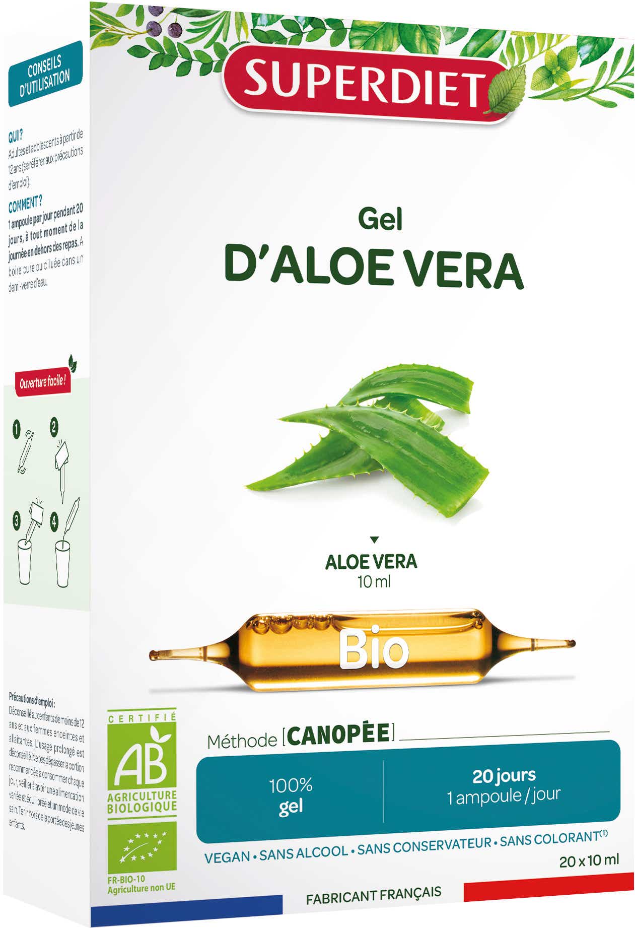 SUPERDIET ORGANIC ALOE VERA 20 BULBS OF 15 ML