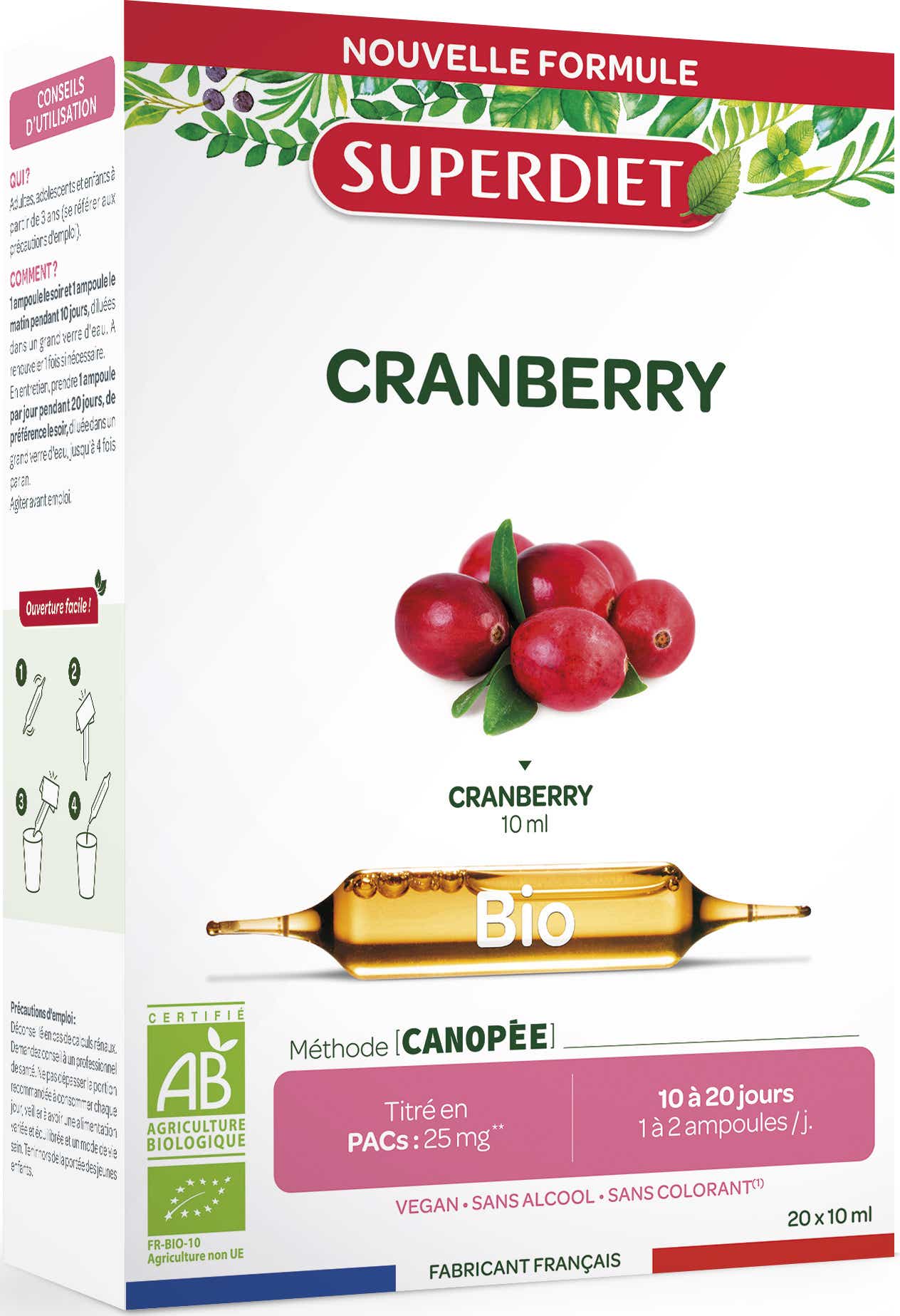 SUPERDIET ORGANIC CRANBERRY 20 BULBS OF 15 ML