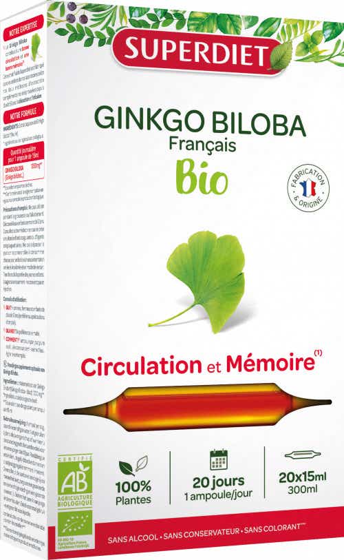 SUPERDIET ORGANIC GINKGO BILOBA 20 BULBS OF 15ML