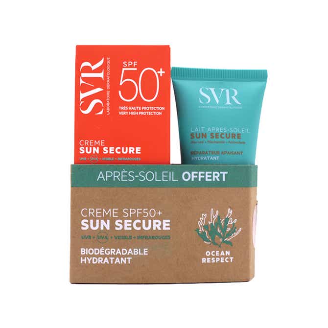 SVR SUN SECURE MOISTURIZING SUNSCREEN SPF50 HYPERSENSITIVE TO SUN SKIN NORMAL TO DRY FACE 50ML AFTER SUN FREE HYPERENSITIVE AND HEATED SKIN FACE AND BODY 50ML