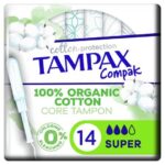 TAMPAX COMPAK COTTON PROTECTION SUPER PAD WITH ORGANIC COTTON APPLICATORS 14 PAD
