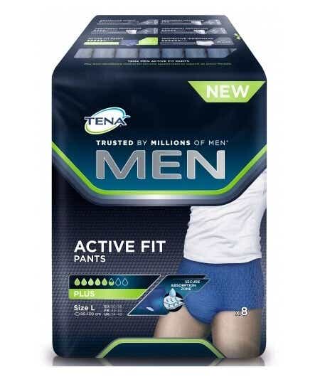 TENA MEN ACTIVE FIT PANTS PLUS BLUE ABSORBENT UNDERWEAR SIZE L 9 UNITS