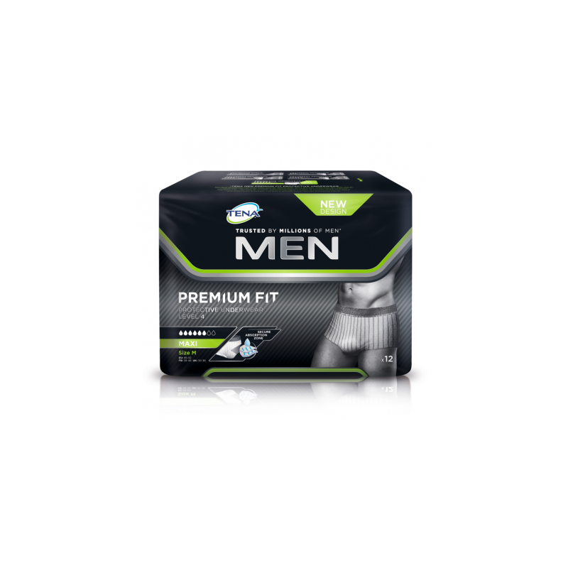 TENA MEN PREMIUM FIT ABSORBENT UNDERWEAR LEVEL 4 SIZE M 12 UNITS