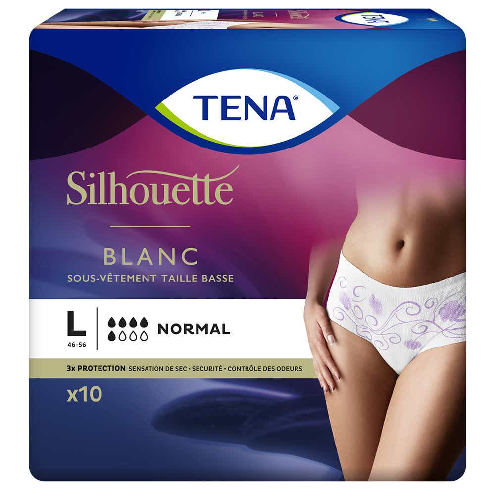 TENA SILHOUETTE ABSORBENT PROTECTION LOW WAIST NORMAL WHITE SIZE L 10 UNITS