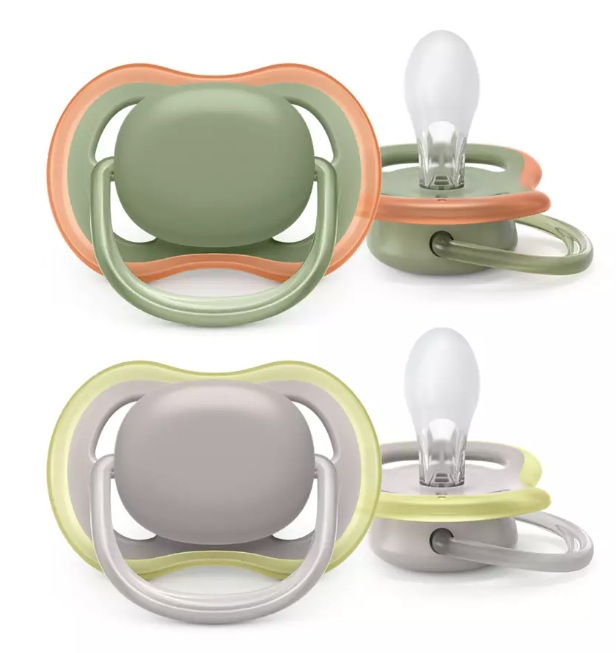 ULTRA AIR ORTHODONTIC PACIFIERS MIXED COLORS GREEN AND GRAY FROM 6 TO 18 MONTHS 2 PACIFIERS