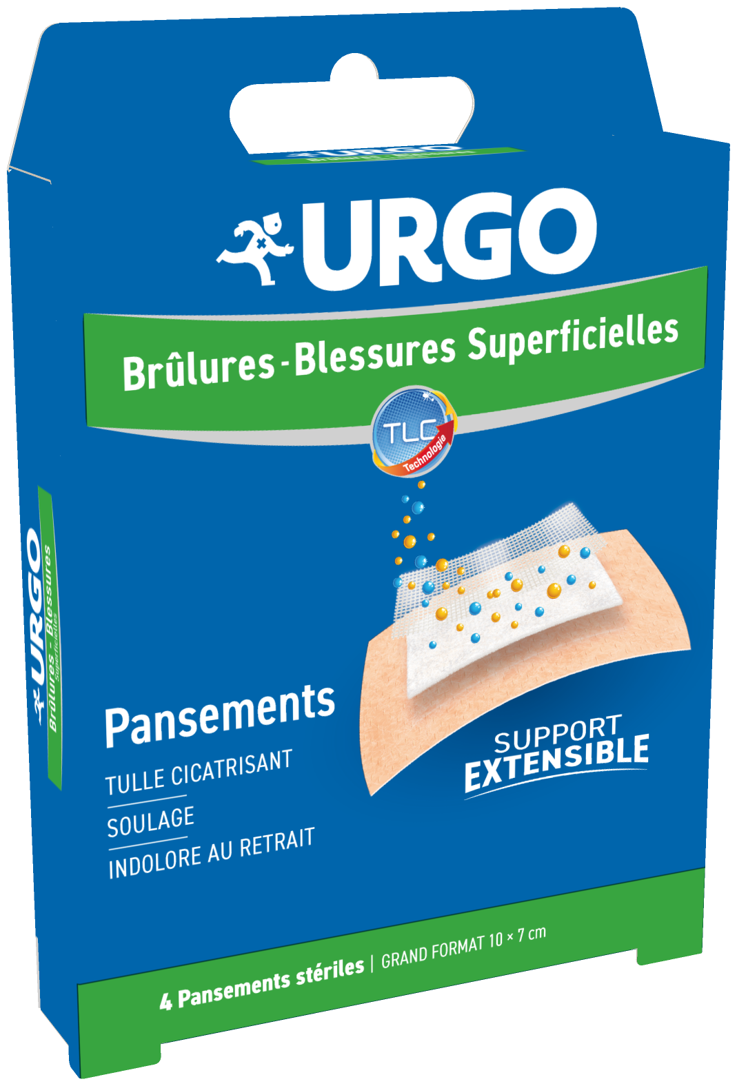 URGO BURNS SUPERFICIAL WOUNDS STERILE DRESSINGS LARGE FORMAT 4 UNITS