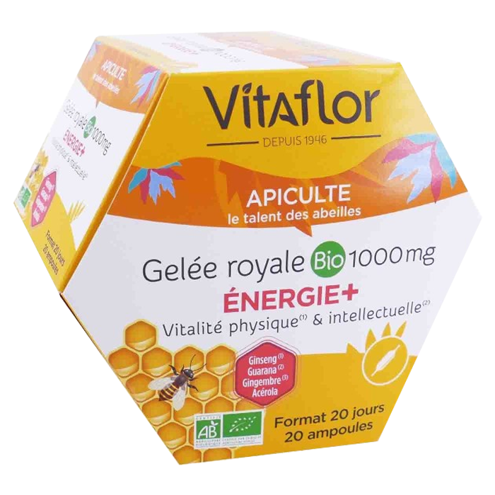 VITAFLOR APICULTE ORGANIC ROYAL JELLY 1000MG ENERGY 20 BULBS