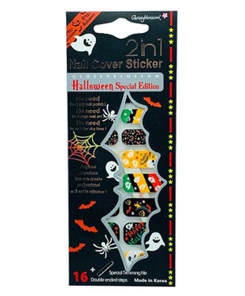 GLOSSY BLOSSOM 2 IN 1 NAIL COVER HALLOWEEN STICKER 