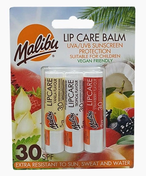 LIP CARE BALM TRIO STRAWBERRY VANILLA AND TROPICAL SPF30 