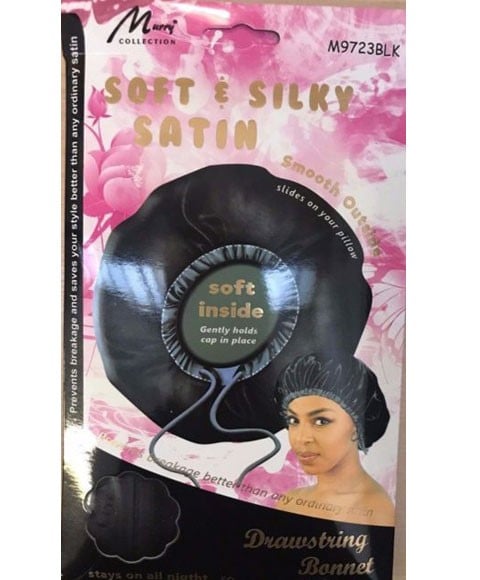 SOFT AND SILKY SATIN DRAWSTRING BONNET M9723BLK 