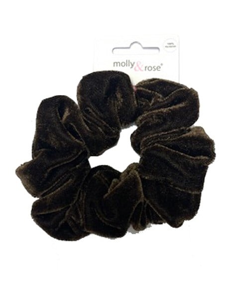 VELVET FINISH POLYESTER BROWN SCRUNCHIE  7687 