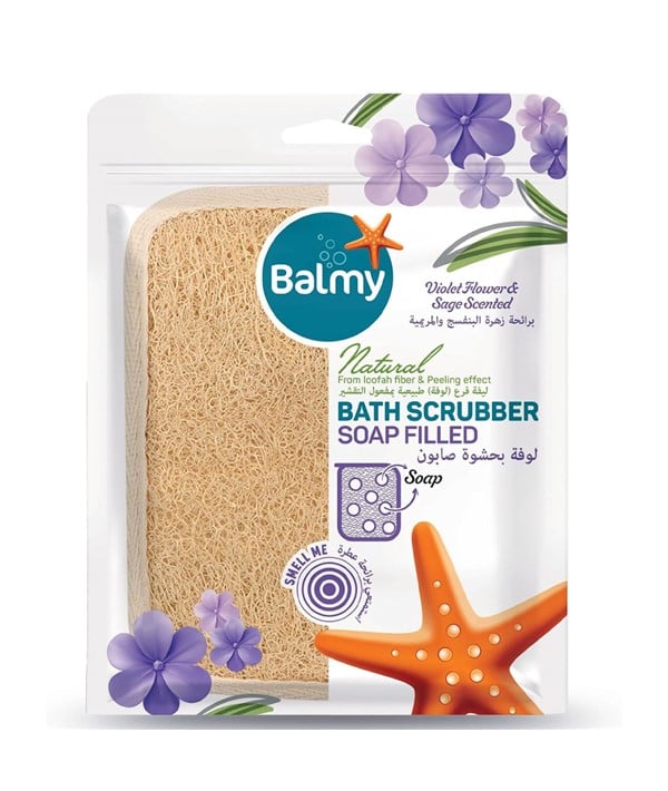 BATH SCRUBBER VIOLET FLOWER AND SAGE SCENTED SOAP FILLED 