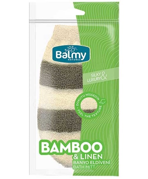 BALMY NATURAL BAMBOO AND LINEN BATH MITT 