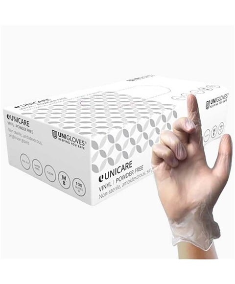 UNICARE VINYL POWDER FREE GLOVES 