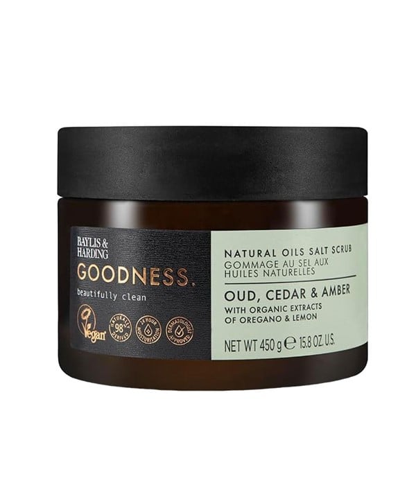 GOODNESS OUD CEDAR AND AMBER NATURAL OILS SALT SCRUB 