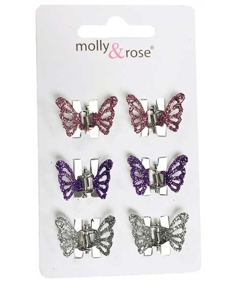 GLITTER BUTTERFLY MINI CLAMPS ASSORTED 8190 