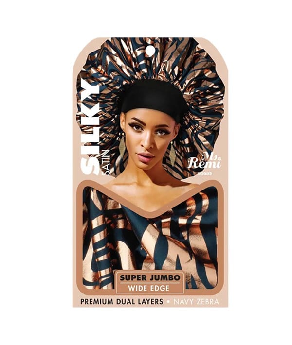 MS REMI GLIT SILKY SATIN BONNET SUPER JUMBO NAVY ZEBRA 368