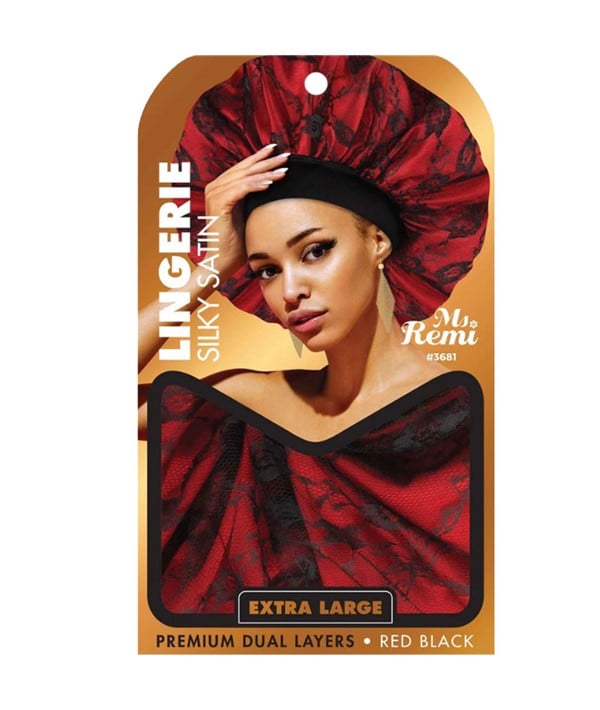 MS REMI LINGERIE SILKY SATIN BONNET EXTRA LARGE RED BLACK