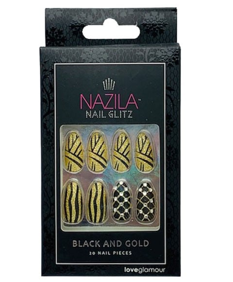 NAIL GLITZ LOVE GLAMOUR BLACK AND GOLD 