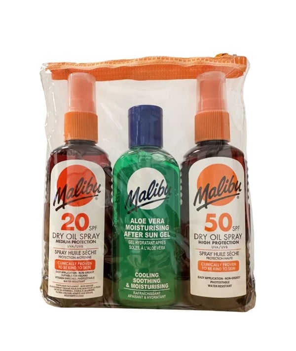 MALIBU TRAVEL BAG DRY OIL PACK WITH SPF20 AND SPF50 
