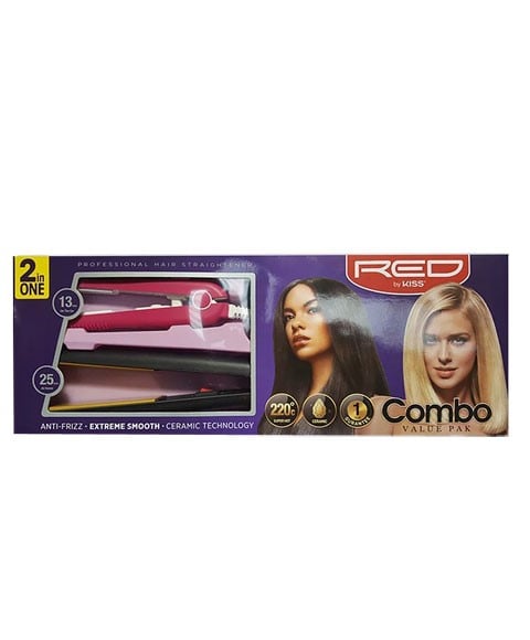 RED BY KISS PROFESSIONAL HAIR STRAIGHTENER COMBO VALUE PAC