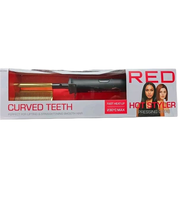 RED BY KISS CURVED TEETH HOT STYLER PRESSING COMB HC06G 