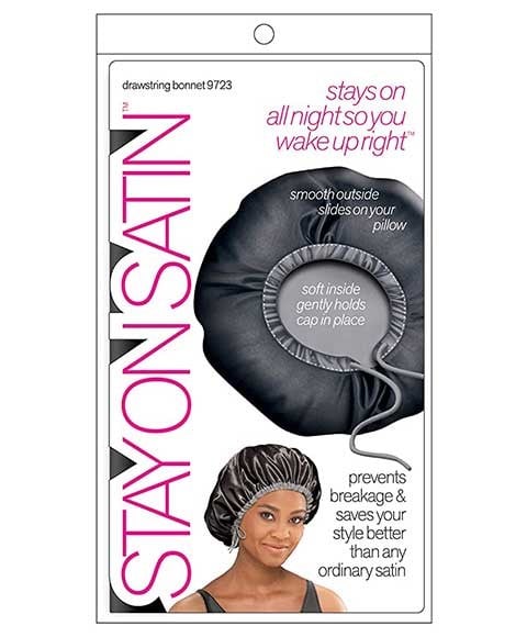 STAY ON SATIN DRAWSTRING BONNET STYLE 9723 BLACK 