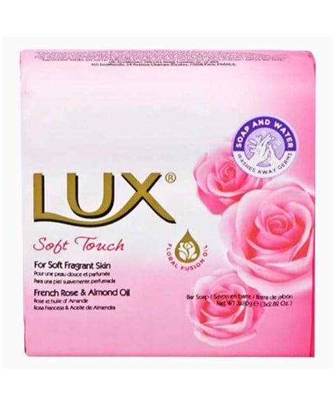 LUX SOFT TOUCH BAR SOAP WITH FRENCH ROSE AND ALMOND OIL 