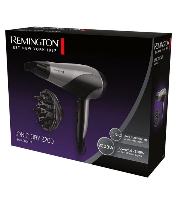 IONIC DRY 2200W HAIR DRYER BLACK AND SILVER D3190S 