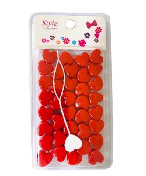 STYLE COLLECTION HEART SHAPE HAIR BEADS BD003 RED 