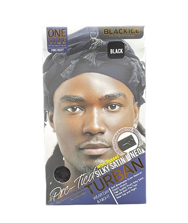 BLACKICE PROFESSIONAL PRE TIED SILKY SATIN LINED TURBAN 